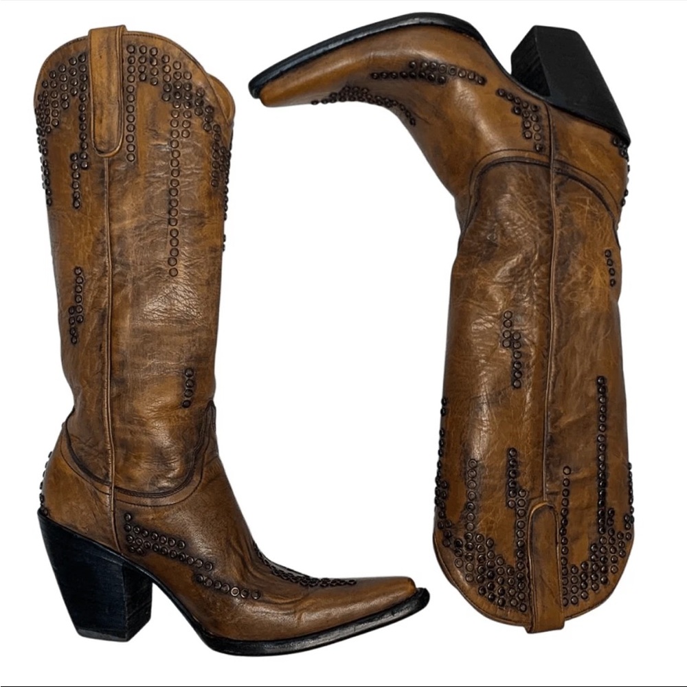 Old Gringo Brown Western Cowboy Heeled Boots with Distressed Leather - Picture 5 of 9